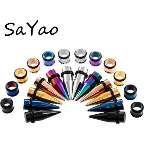 36 Pieces Stainles Steel Ear Plugs Flesh Tunnel Earring Gauges Piercings Ear Tunnels Expander Rings Body Piercing Jewelry