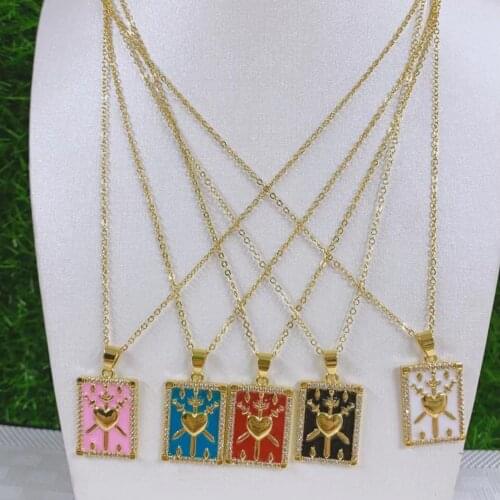 5PCS, Enamel Heart Rectangle Pendant Necklace For Woman Fashion Korean Jewelry Luxury Party Unusual Neck Chain
