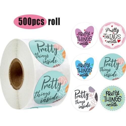500pcs Round Pretty Things Inside Stickers 1inch Paper Gold Heart Thank you stickers Decor Packaging Seal Label Stickers roll