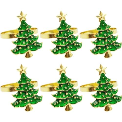 6Pcs Christmas Tree Napkin Ring Holder Buckle Retro Elegant Desk Decoration