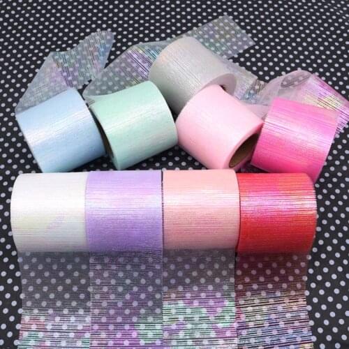 6cm Iridescent Striped Tulle Mesh Fabric 25Yards DIY Illusory Gauze Tutu Skirt Bow Hairbands Clips Wedding Birthday Decoration