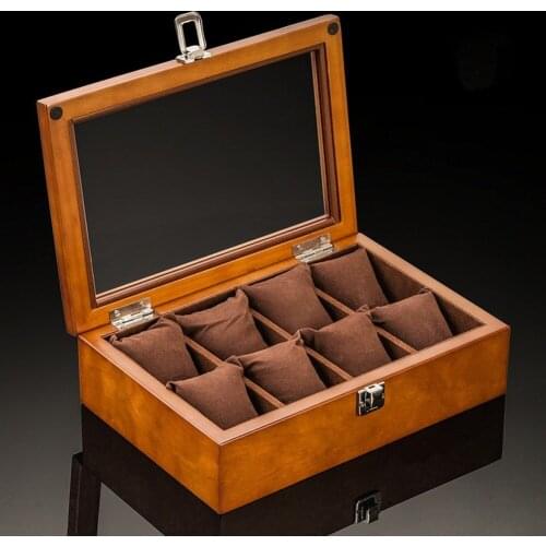 8 Slots Watch Boxes Case New Coffee Wood Watch Organizer With Glass Mechanical Watch Holder Gift Case Holder Women