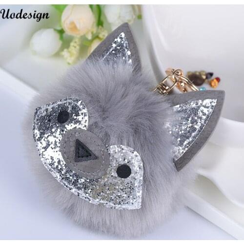 Cute Fox Head Keychain Pendant Pompom Imitate Rabbit Fur Key Chain Bag Car Key Ring Hang Bag Jewelry