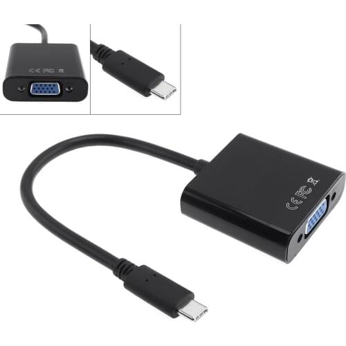 Black Portable USB Type C to VGA Video Cable Adapter Mobile Phone Tablet Nootebook to HDTV TV Projector Monitor Computer Display