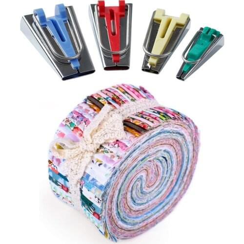Dailylike Jelly Roll Fabric, Roll Up Cotton Fabric Quilting Strips, Patchwork Craft Cotton Quilting Fabric +Bias Tape Makers