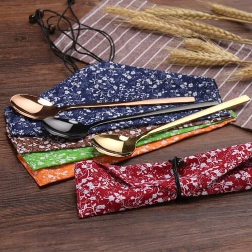 304 stainless steel two sets of gift cutlery portable cloth bag printed picture logo birthday gift