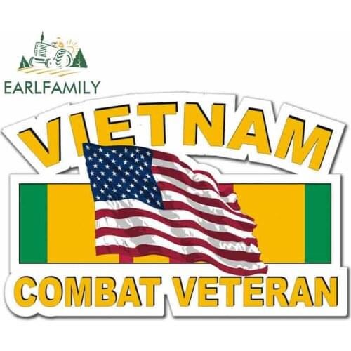 EARLFAMILY 13cm x 8.7cm for Vietnam Combat Veteran with Flag Car Stickers Bumper Trunk Truck Graphics Vinyl JDM Accessories