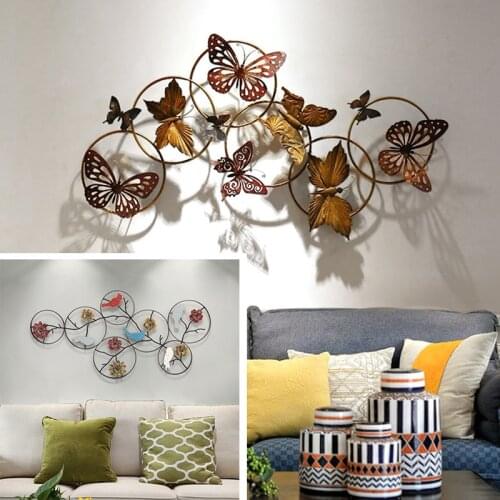 Chinese Wrought Iron Wall Hanging Birds Home Room Sofa Background Butterfly Wall Mural Decoration Hotel 3D Wall Sticker Crafts