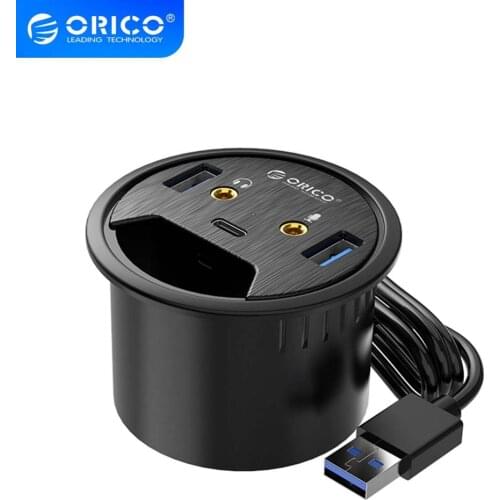 ORICO USB 3.0 HUB With Headphone Microphone Port Desktop Grommet Type C HUB OTG Adapter Splitter For Windows/ Mac OS/Linux