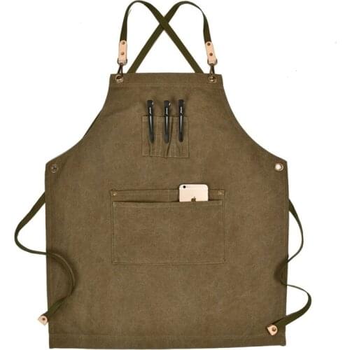 Fashion barber hair apron hairdresser multifunctional tool pocket overalls adult bib washable canvas beauty salon apron logo