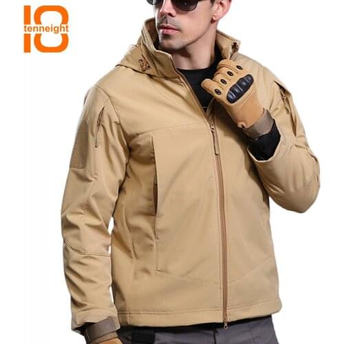 TENNEIGHT Outdoor Mens Fleece Jacket shark skin soft shell Army Tactical jacket Military Clothing Male Camouflage Windbreakers