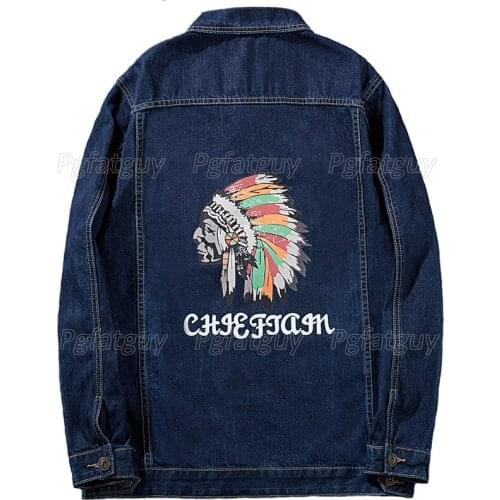 Men Dark Blue Print Denim Jackets Outerwear Casual Loose Jeans Coats New Large Size M-8XL For 145kg Fat Guy Veste Pour Hommes