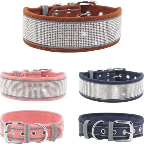 Soft Suede Puppy Medium Dog Cat Collar Bling Rhinestone Pet Collars for Small Dogs Mascotas Accessories Yorkies Maltese Products