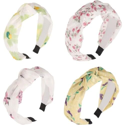 Cross Knot Floral Print Hairband Bezel Lace Fresh Headband for Women Girls Hair Accessories Ornaments 2021 Fashion Headwear