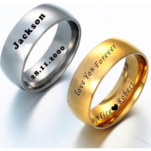 Acheerup Engrave Names Date Stainless Steel Couple Rings Customized Wedding 8mm Ring for Women Men Engagement Jewelry Gift