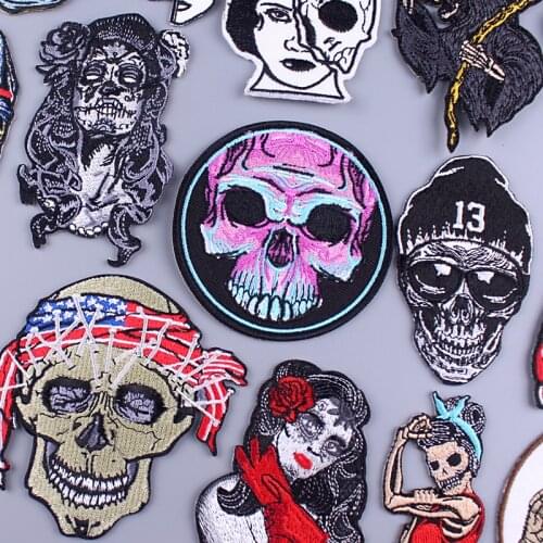 Skull Patch Iron On Patches For Clothes Applique Stickers Stripe Sewing Supplies DIY Punk Patch Embroidered Patches For Clothing