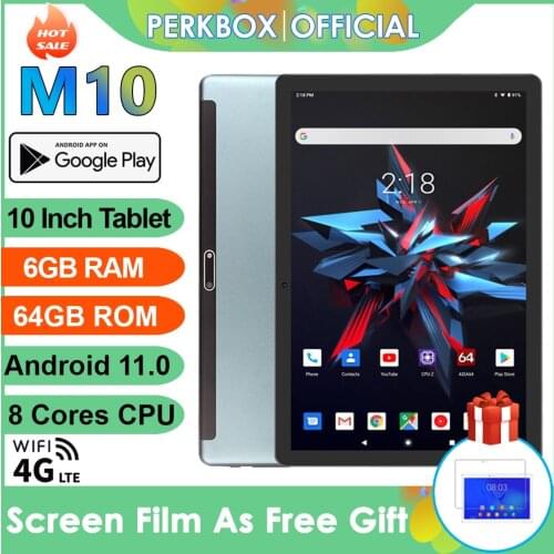 Perkbox M10 Tablet 10 Pulgadas Android 10.0 OS, 4G LTE Dual SIM, 6GB RAM 64GB ROM, Octa Core, Batería 5000mAh, WiFi, GPS Tableta