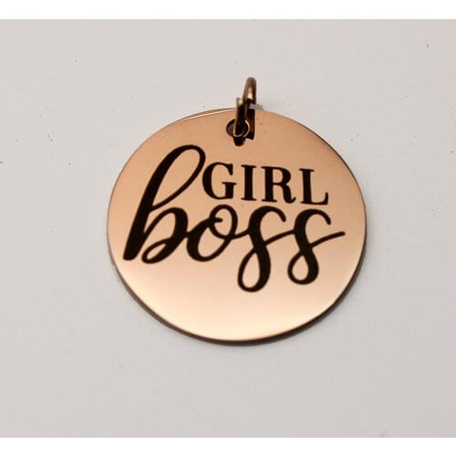 Girl Boss Charm Stainless Steel Strong Women Boss Charms High Polish Mirror Surface Pendant