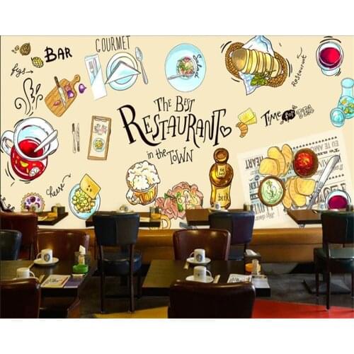 Custom large wallpaper HD Hand Drawn Restaurant Gourmet Dining Wall Photo mural Wallpaper papel de parede para quarto beibehang