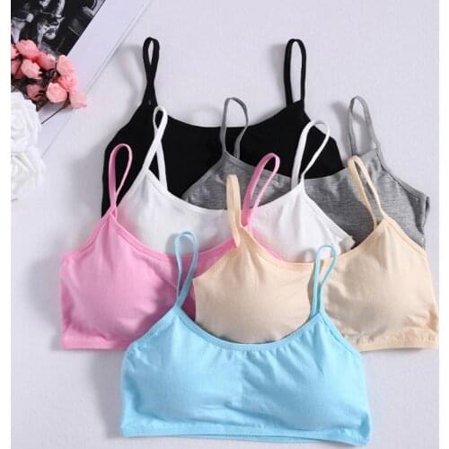 Young Girls Solid Soft Cotton Bra Tube Top Puberty Teenage Breathable Underwear Kid Tube Top
