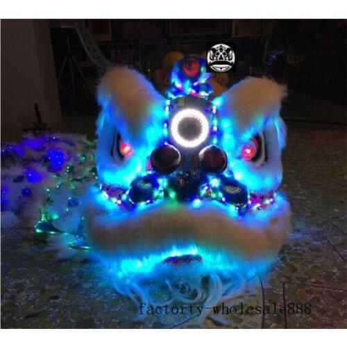 Advertising Led Light Wool Southern Lion Dance Mascot Costume for Two Adult Chinese Folk Art Christmas Halloween Clothing Dress