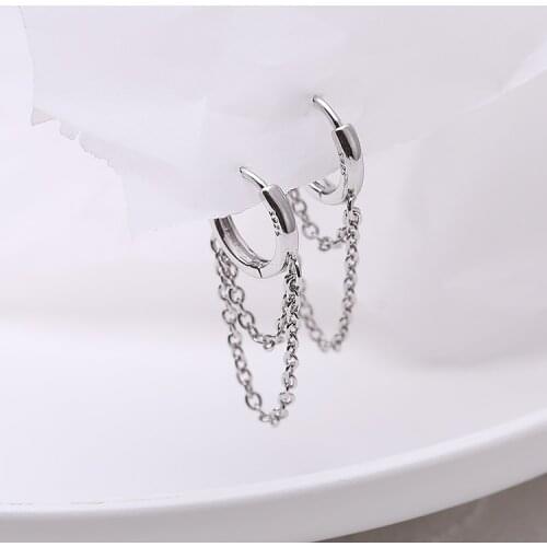 MEEKCAT Real 925 Sterling Silver Double Layer Tassel Hoop Earrings For Women INS Popular Cold Style Women Fine Jewelry New