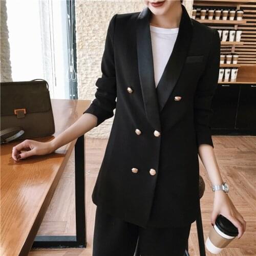 Chaqueta mujer formal 2020 New Fashion Autumn Double Breasted Black Blazer Women ladies office jackets Female Suit L2196