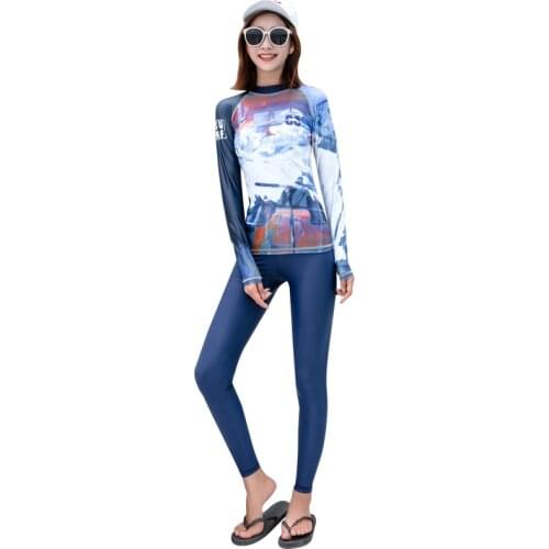 2019 New Letter Print Swimsuit Set Female Long Sleeve Sports Suit Women Diving Shirt 50 UV Protect Swimear Rash Guard