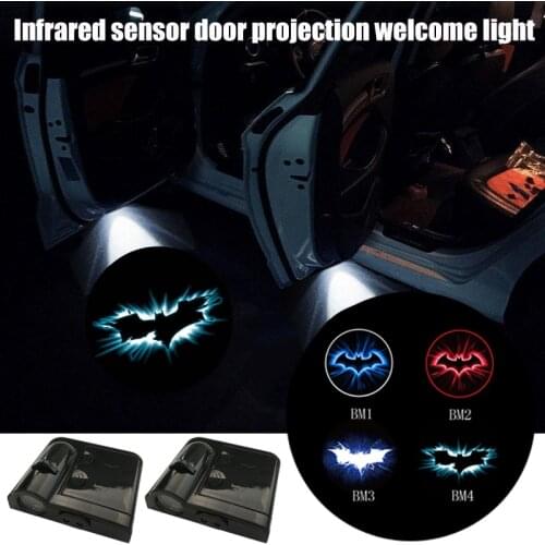 2Pcs Dark Night Knight Bat Logo Car Wireless Infrared Sensor Laser Projection Led Decoration Lamp Car Door Welcome Light 6000K