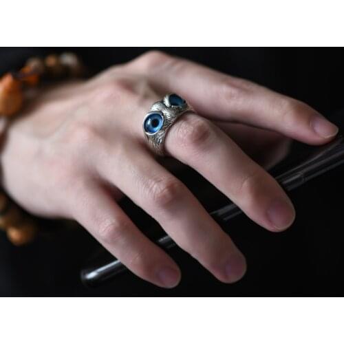 2021 Vintage Cute Men Women Blue Eyes Owl Ring Silver Color Retro Animal Engagement Wedding Rings Punk Gothic Ring Jewelry Gifts