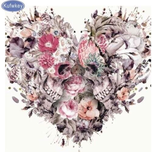 Kufwkey 3d DIY Diamond Painting Cross Stitch Skull Flower Needlework 5D Diamond Embroidery Mosaic Full Square Rhinestones decor