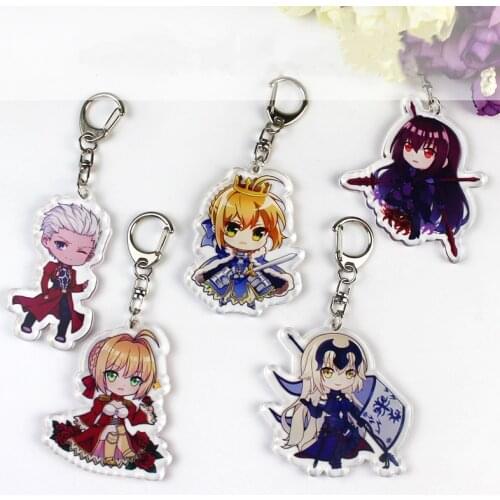 Fate Stay Night Anime Figure Acrylic Keychain Pendant Saber Joan of Arc Action Figure DIY Cosplay Key Ring Collection Model Toys