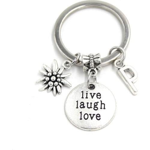 Stainless Steel Keyring Alloy Edelweiss charms Keychains Initial Edelweiss Keyring Key chains Gifts for men Women Young Girls