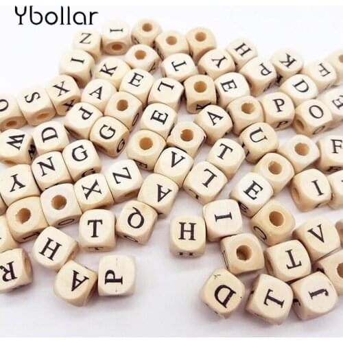 100pcs/lot Mix Alphabet Letter/Number Beads Wooded beads 10mm Square For Creative Name Jewelry Making Necklace Spacer Beaded
