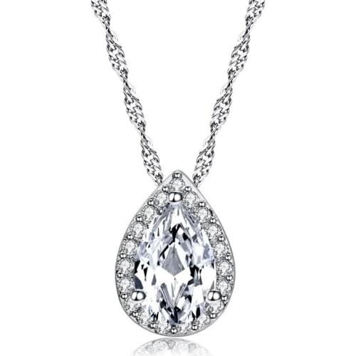 Silver Color Hanging Water Drop Water-wave Chain Pendant Necklace Cubic Zirconia Necklace Women Jewelry