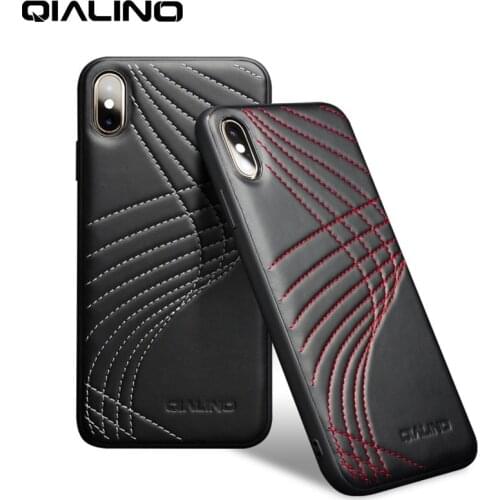 QIALINO Fashion Corve Genuine Leather Phone Case for iPhone X/XS Luxury Ultra Slim Back Cover for iPhone XR/XS Max 5.8/6.5 inch