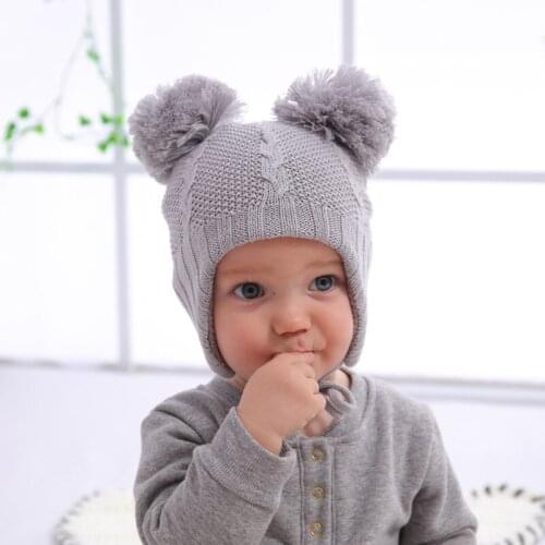 Baby Hat Winter Kids Boy Girl Beanie Knit Fleece Lining Pompom Warm Outdoor Skiing Accessory For Toddlers