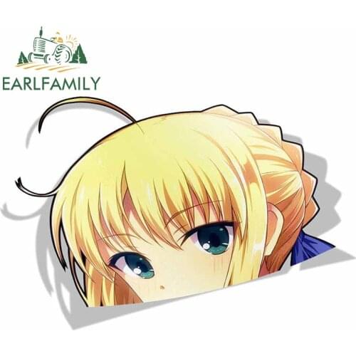 EARLFAMILY 13cm x 8.7cm Car Sticker for Fate Stay Night Saber Peeker Big Head Anime Vinyl Transfer JDM Car Styling