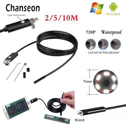 Chanseon 7MM Endoscope 2M 5M 10M HD USB Android Endoscopio Camera IP67 2 IN1 Android Borescope USB Endoskop Inspection Camera