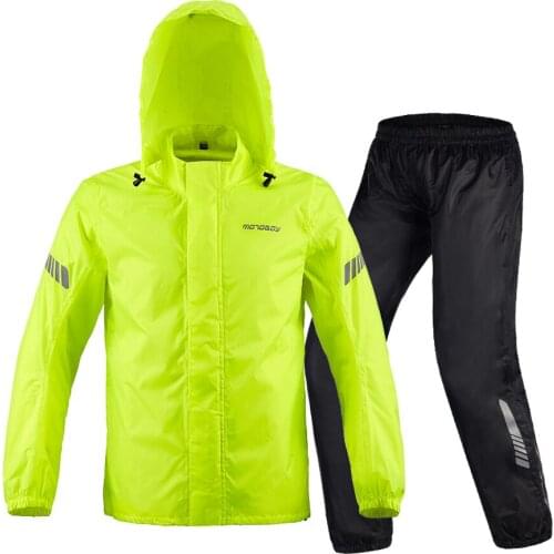 Fluorescent Yellow Waterproof Moto Racing Suit Raincoat Rain Pants Split Men and Women Slim Reflective Raincoat Racing Suit