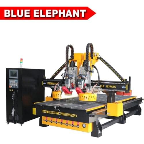 1637 Double Head CNC Wood Furniture Carving Router Carousel Type ATC cabinet processing machine for wood kitchen door engraving