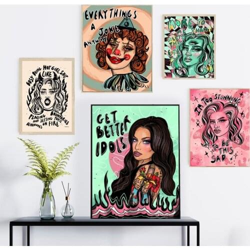 Nordic Style Painting Cartoon Feminist Posters Wall Art Canvas Painting Prints Quote Pictures For Bedroom Living Room Home Decor