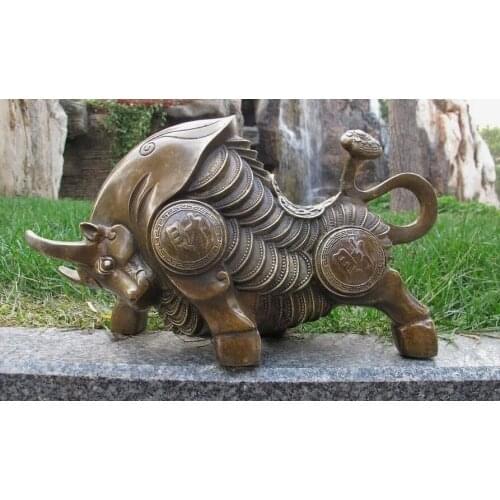 China Copper Bronze wealth ox Bull Lucky Feng shui Auspicious statuary