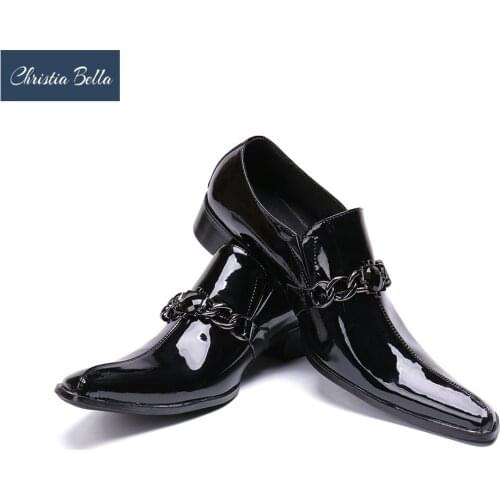 Christia Bella Classic Business Leather Shoes Men Black Mens Dress Shoes Glitter Wedding Shoes Pointed Toe Male Zapatos Hombre