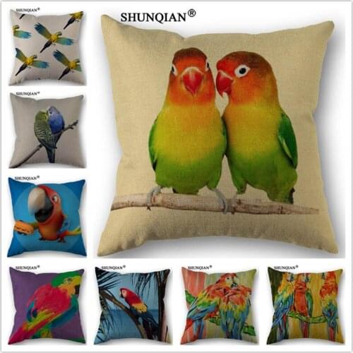 WZ4122 Colorful parrot pillowcase Cotton Linen Woven Pillowcase Custom Bedroom Pillowcase Decorative Pillow Cases 45x45