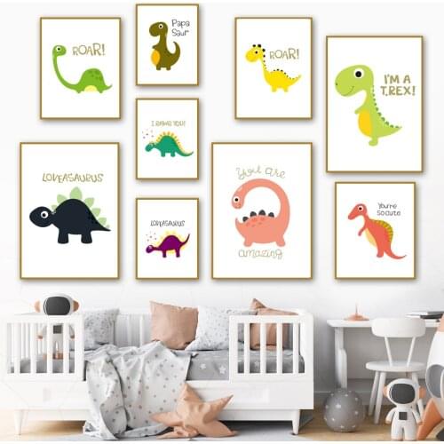 Colorful Baby Dinosaur Nursery Cartoon Nordic Posters And Prints Wall Art Canvas Painting Wall Pictures For Kids Room Decoration
