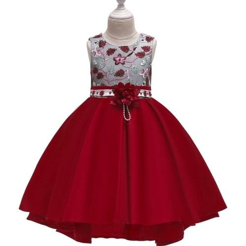 Summer Girls Dress Embroidered Bow Satin Princess Dress For Girls Birthday Present Kids Ball Gown Party Dress Children Clothing
