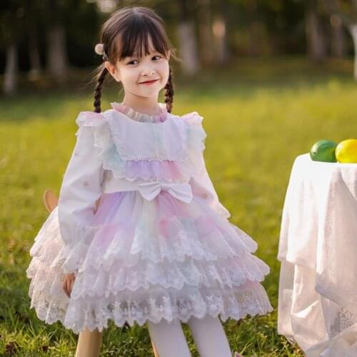 Miayii Baby Clothing Spanish Lolita Princess Ball Gown Lace Bow Stitching Sweet Cute Dress For Girls Birthday Party Easter Y3781