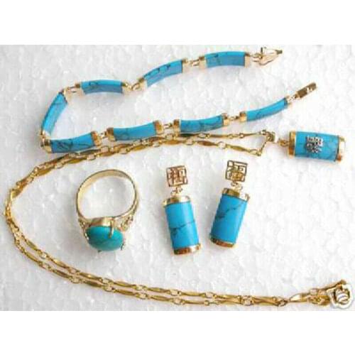 Fashion Women Turquoise Necklace Earring Ring Bracelet Jewelry Sets