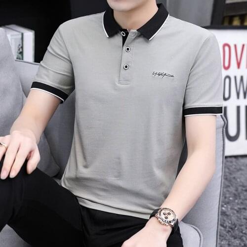 Korean version Mens short sleeve T-shirt summer half sleeve slim trend Lapel cotton polo shirt casual polo shirt embroidery